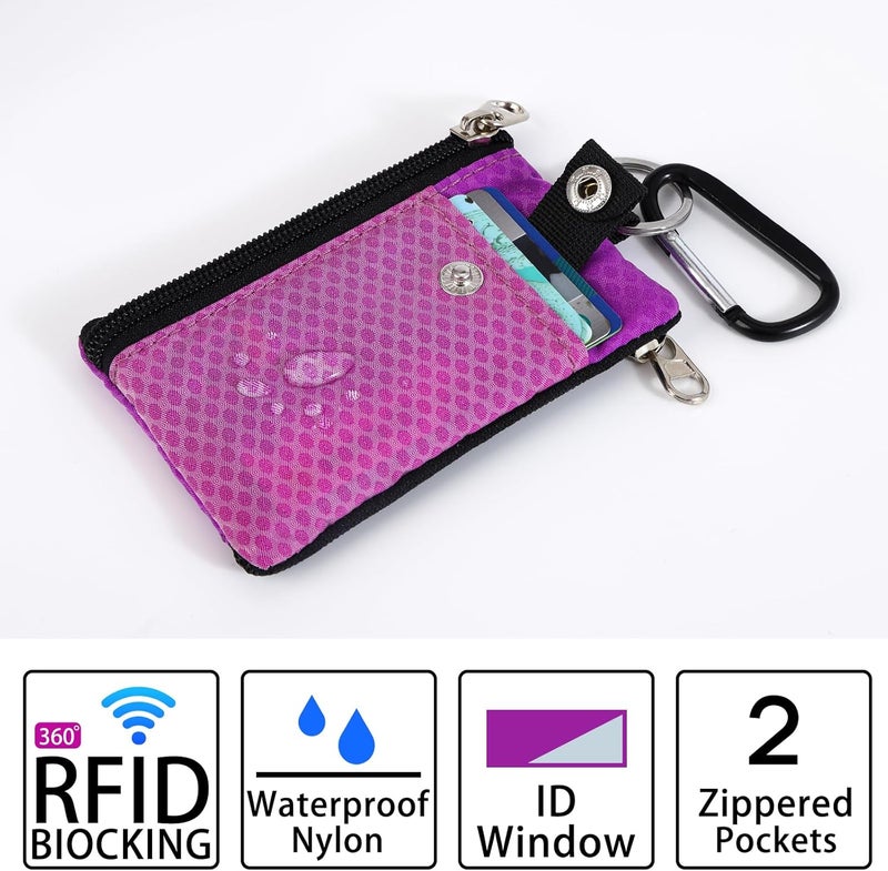 MASAPHIL MASAPHlL Small Lanyard Wallet for Women/Men with RFID Blocking ID Card Wallet, Minimalist Nylon Zipper Pouch, Travel Neck Wallet with Keychain, ID Window for Card,Coin,Cash (Pink-Purple+Fuchsia) - Image 4